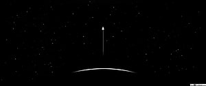 Minimalist Rocket Launch Above Planet Horizon in Starry Night Sky HD wallpaper