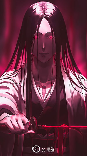 Sosuke Aizen Anime Character Portrait With Sword And Pink Lighting HD phone wallpaper