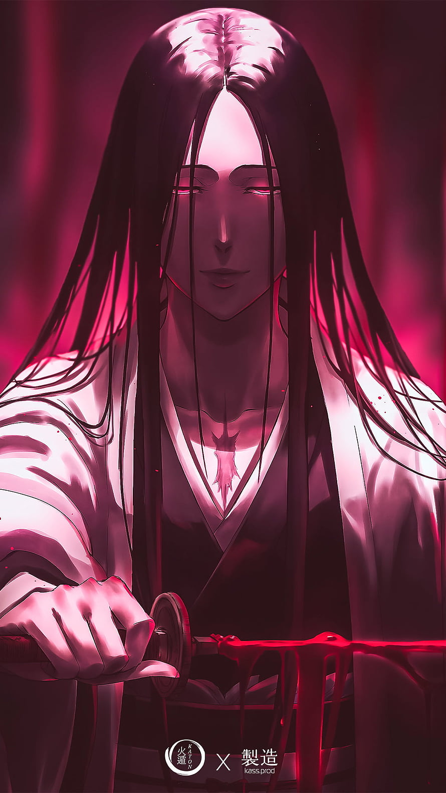 Sosuke Aizen Anime Character Portrait With Sword And Pink Lighting HD phone wallpaper