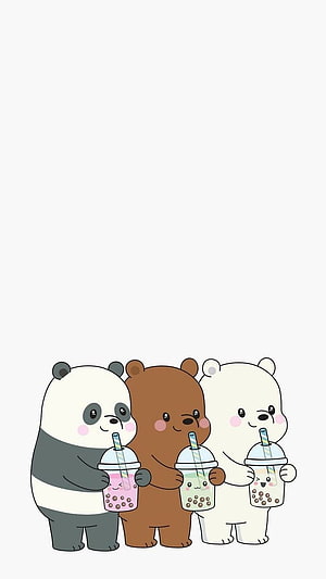 Cute Kawaii Bears Drinking Bubble Tea on White Background HD phone wallpaper