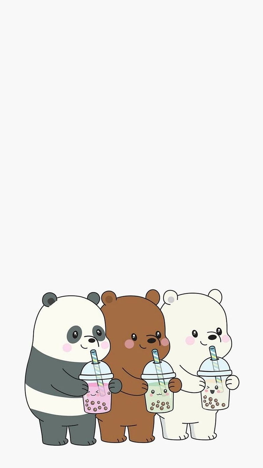 Cute Kawaii Bears Drinking Bubble Tea on White Background HD phone wallpaper
