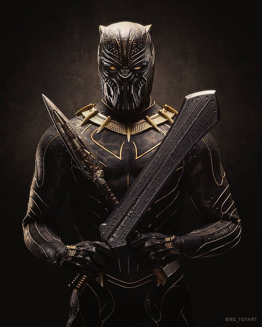 Erik Killmonger in Black Panther Suit Holding Spear and Shield HD phone wallpaper