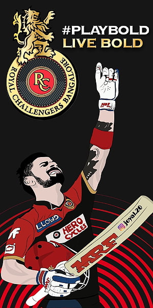 Virat Kohli Royal Challengers Bangalore Cricket Illustration with Team Crest HD phone wallpaper