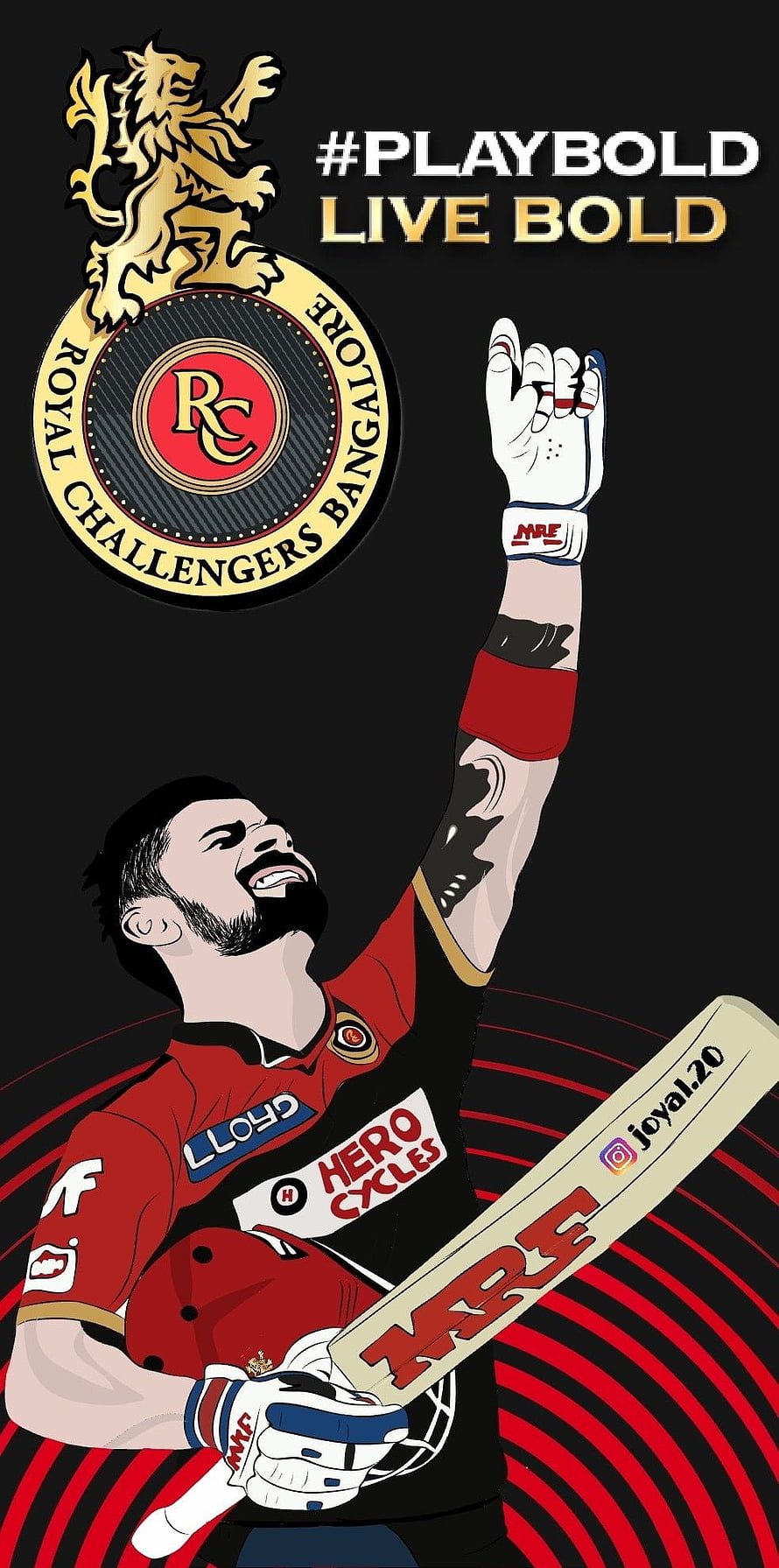 Virat Kohli Royal Challengers Bangalore Cricket Illustration with Team Crest HD phone wallpaper