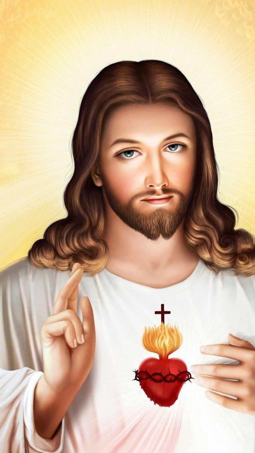 Sacred Heart of Jesus Wallpaper - Divine Portrait with Radiant Golden Background HD phone wallpaper