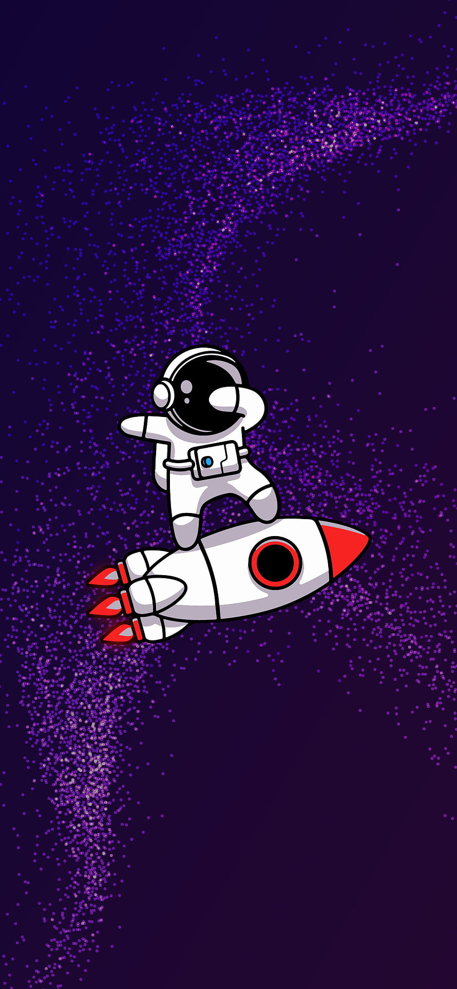 Cute Astronaut Riding a Rocket Through a Purple Starry Space Background HD phone wallpaper