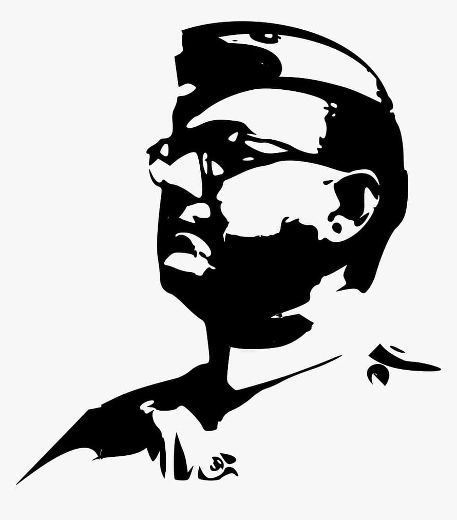 High-contrast black and white silhouette portrait of Netaji Subhas Chandra Bose HD phone wallpaper