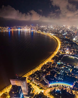 Aerial Night View of Mumbai Marine Drive and City Skyline HD phone wallpaper