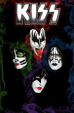 Kiss Band Members With Iconic Face Paint And Colored Smoke HD phone wallpaper