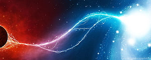 Abstract Cosmic Energy Flow Connecting Red Nebula and Blue Starfield HD wallpaper