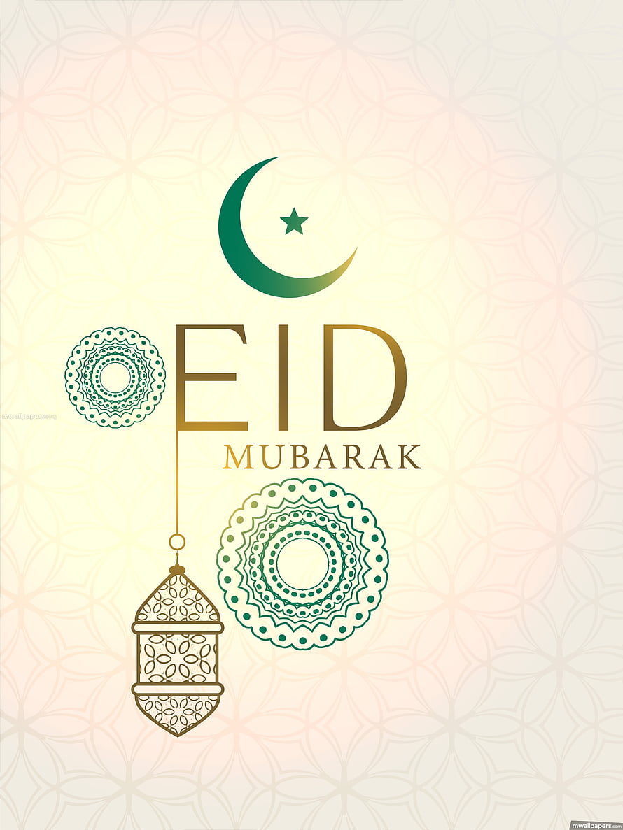 Eid Al Adha Mubarak Greeting Card With Crescent Moon, Star, and Ornate Lantern on Soft Pastel Background HD phone wallpaper