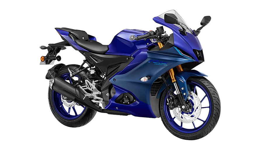 Yamaha YZF R15 V4 Blue Sport Motorcycle Studio Shot HD wallpaper