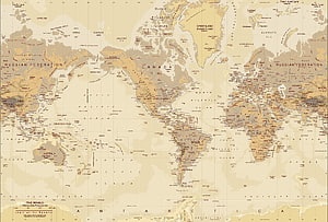 Vintage World Map with Mercator Projection and Detailed Geographic Labels HD wallpaper