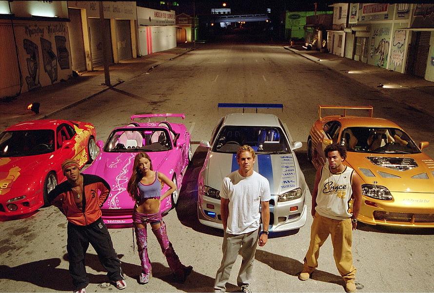The Fast and the Furious Cast with Modified Nissan Skyline and Toyota Supra HD wallpaper