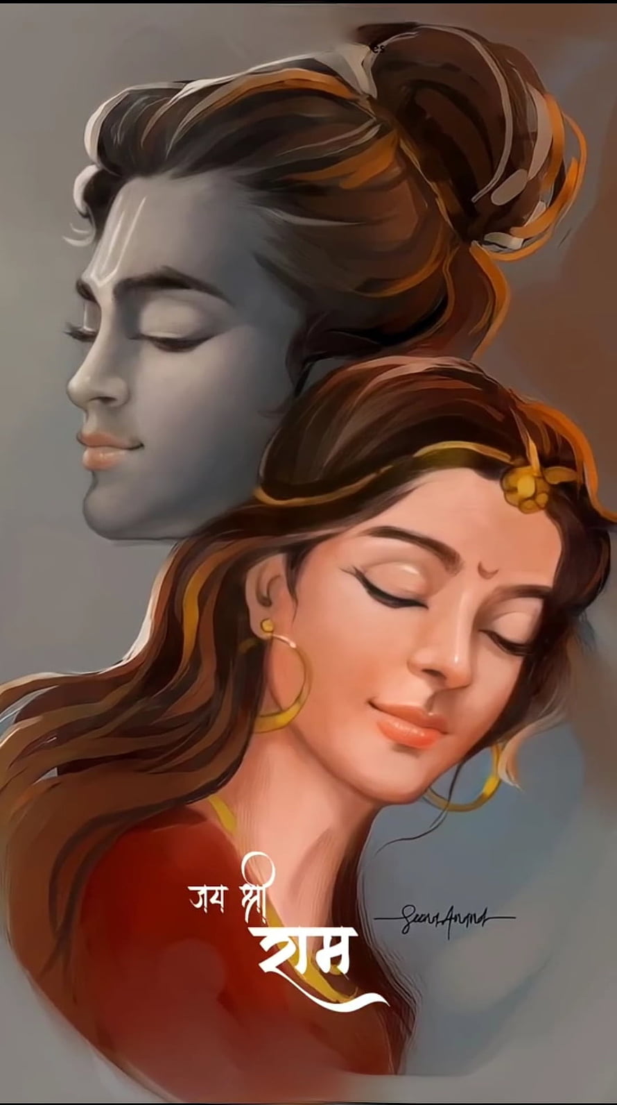 Jay Shree Ram Devotional Portrait of Lord Rama and Sita in Digital Art Style HD phone wallpaper