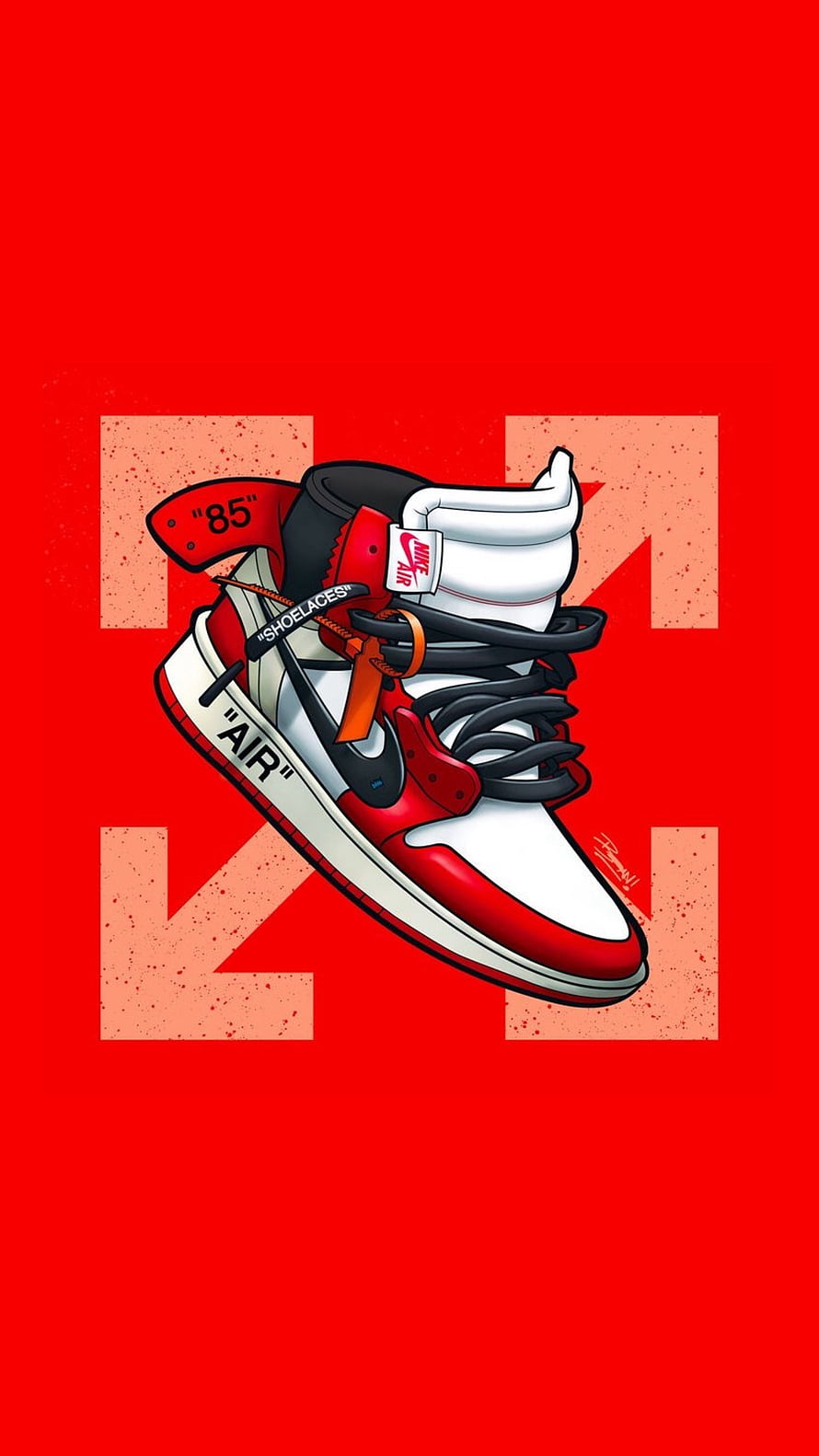 Illustrated Nike Air Jordan 1 High sneaker in red and white on a bold red background HD phone wallpaper
