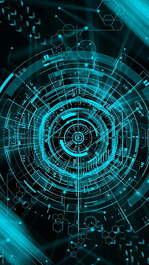 Futuristic Blue Holographic HUD Interface Abstract Technology Background HD phone wallpaper