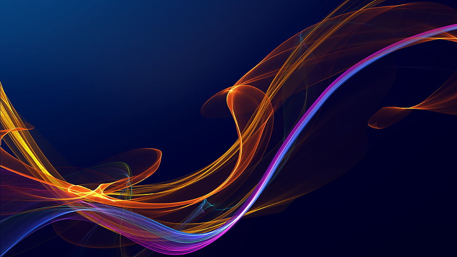 Vibrant Abstract Light Trails Flowing Across Deep Blue Background HD wallpaper