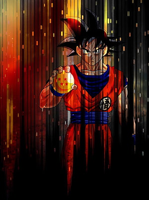 Goku Holding Dragon Ball in Dramatic Red and Black Digital Art HD phone wallpaper