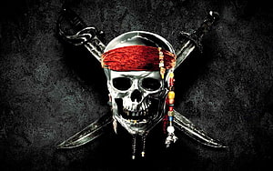 Pirates of the Caribbean Skull with Red Bandana and Crossed Swords HD wallpaper
