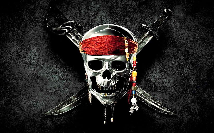 Pirates of the Caribbean Skull with Red Bandana and Crossed Swords HD wallpaper