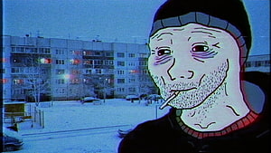 Doomer Aesthetic Illustration of a Man Smoking in a Snowy Soviet Apartment Complex, Doomer HD wallpaper