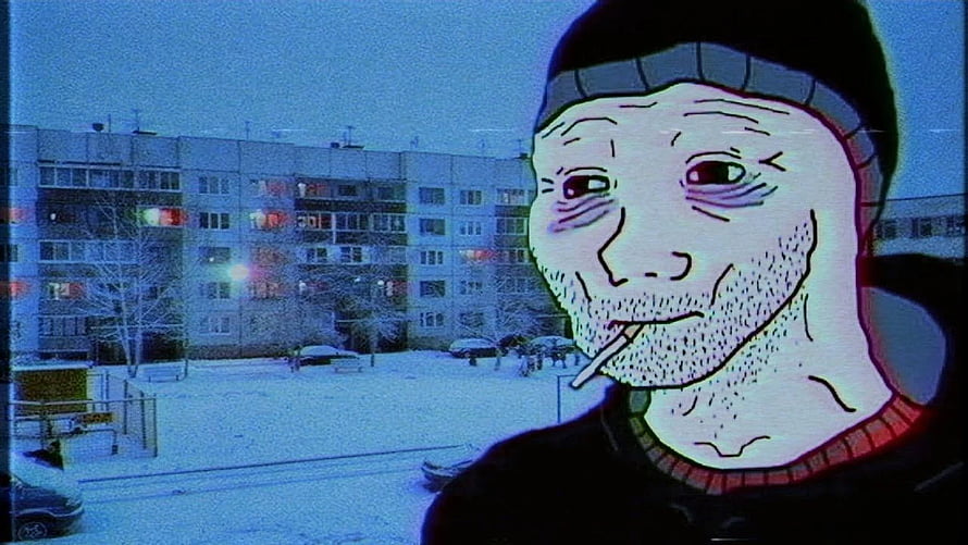 Doomer Aesthetic Illustration of a Man Smoking in a Snowy Soviet Apartment Complex, Doomer HD wallpaper