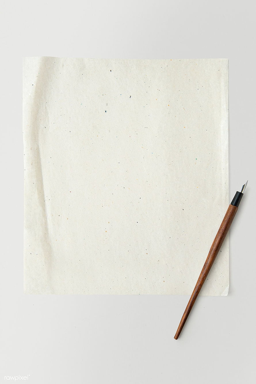 Blank handmade paper sheet with wooden fountain pen on light gray background HD phone wallpaper