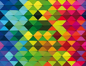 Vibrant Geometric Triangle Pattern with Layered Paper Texture and Rainbow Color Gradient HD wallpaper