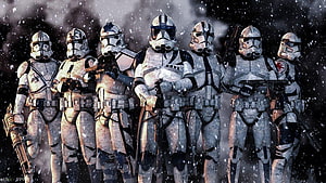 Star Wars 501st Legion Clone Troopers Standing in Snowy Battlefield HD wallpaper
