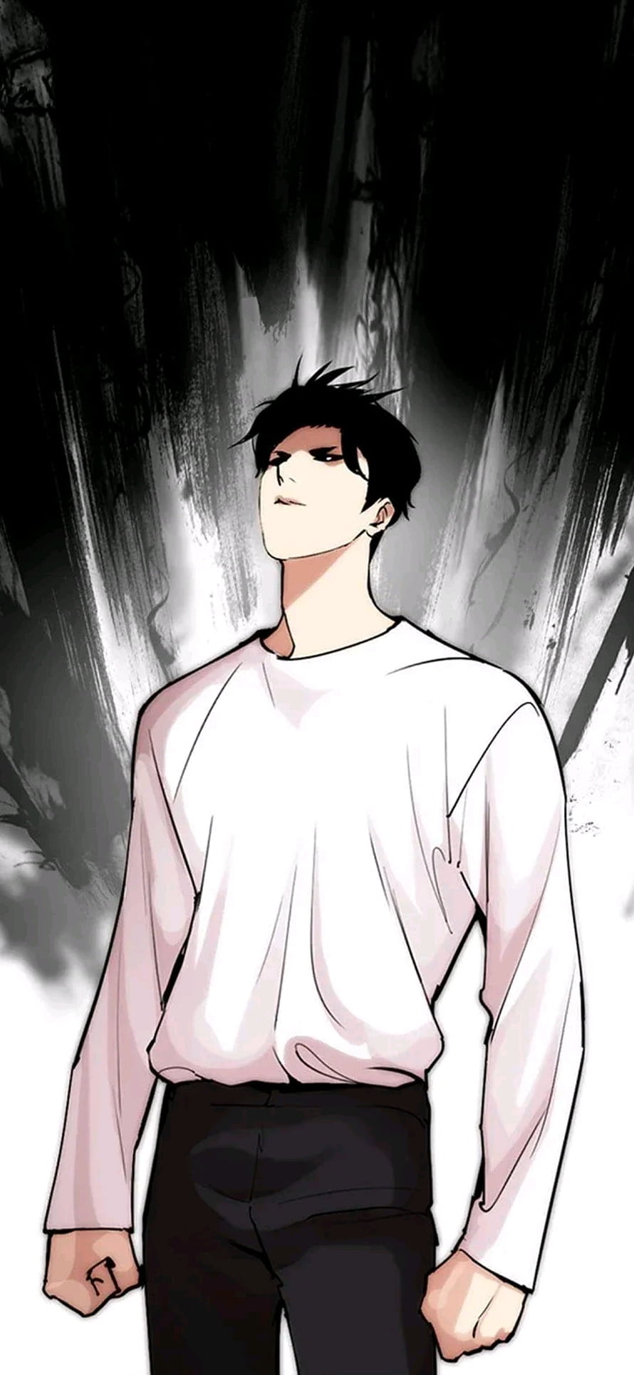 Lookism Webtoon Character in White Shirt Against Dark Ink Background HD phone wallpaper