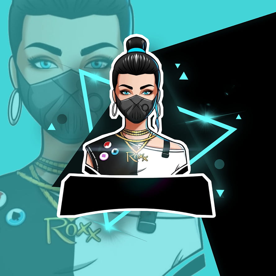 Stylized Female Gamer Character Wearing Mask and Jewelry with Neon Cyan Geometric Background HD phone wallpaper