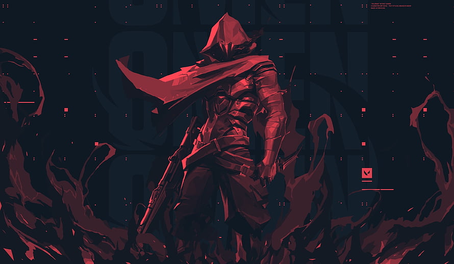 Red Hooded Soldier With Rifle In Dark Digital Environment HD wallpaper