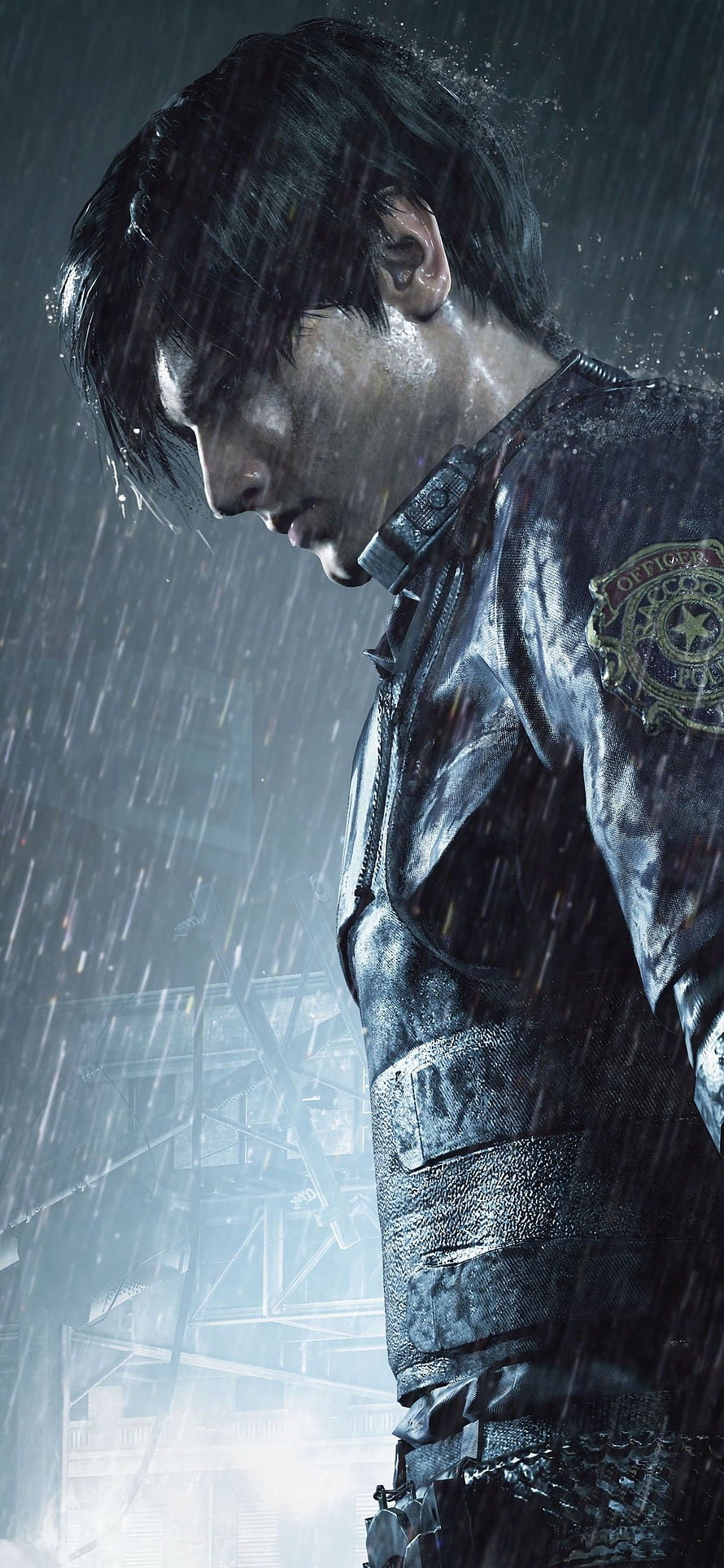 Leon Kennedy in Rainy Atmosphere from Resident Evil 2 Remake HD phone wallpaper