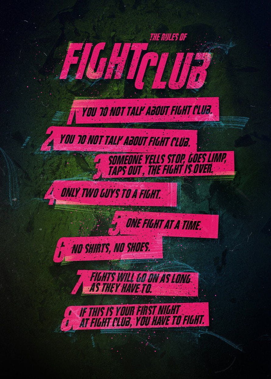 Fight Club Rules Typography Poster with Pink Text on Dark Background HD phone wallpaper