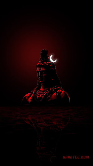 Dark Red Shiva Wallpaper With Crescent Moon And Water Reflection HD phone wallpaper
