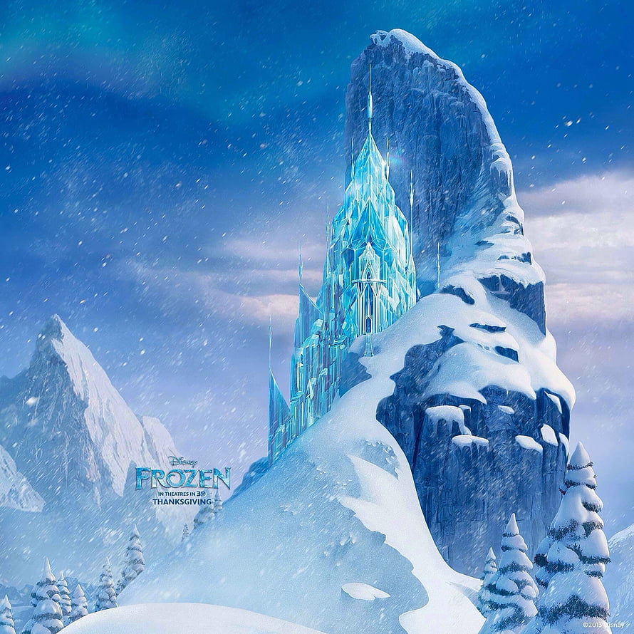 Frozen Elsa's Ice Palace on Snowy Mountain Peak HD phone wallpaper