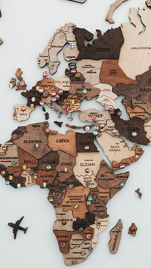 Wooden 3D World Map Puzzle with Travel Pins and Airplane Marker HD phone wallpaper
