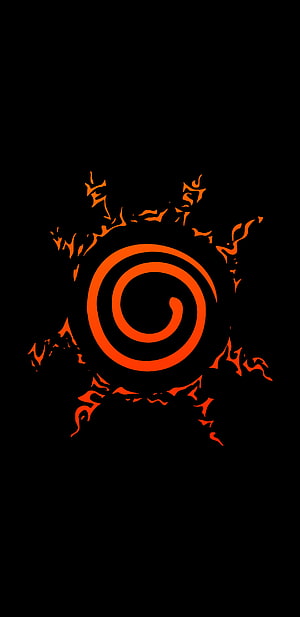 Orange Uchiha Clan Spiral Symbol With Flames On Black Background HD phone wallpaper