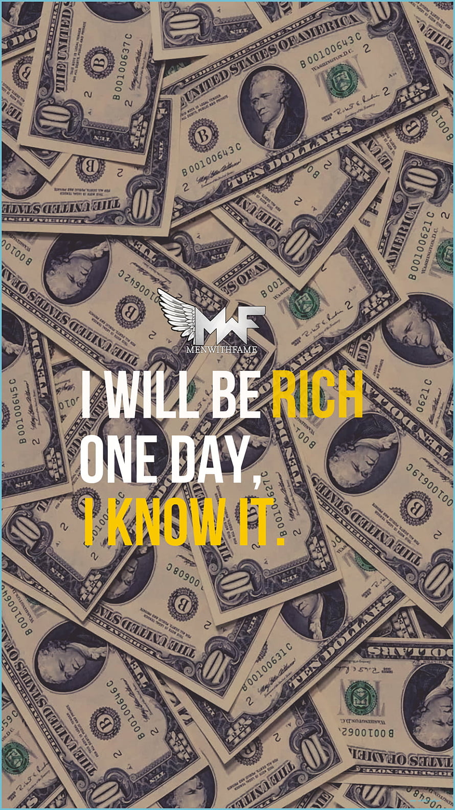 Motivational Quote About Future Wealth Over Scattered Ten Dollar Bills HD phone wallpaper