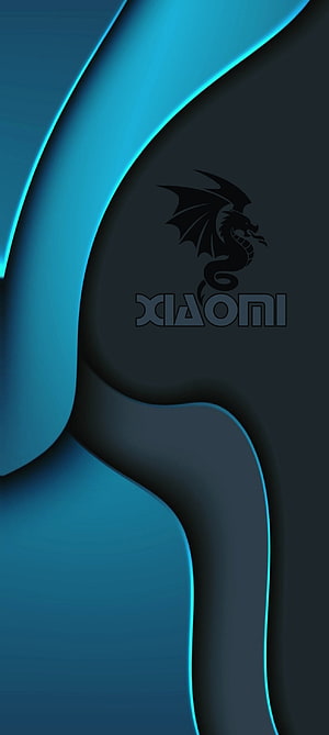Xiaomi Black Dragon Logo on Abstract Blue Wavy Background HD phone wallpaper