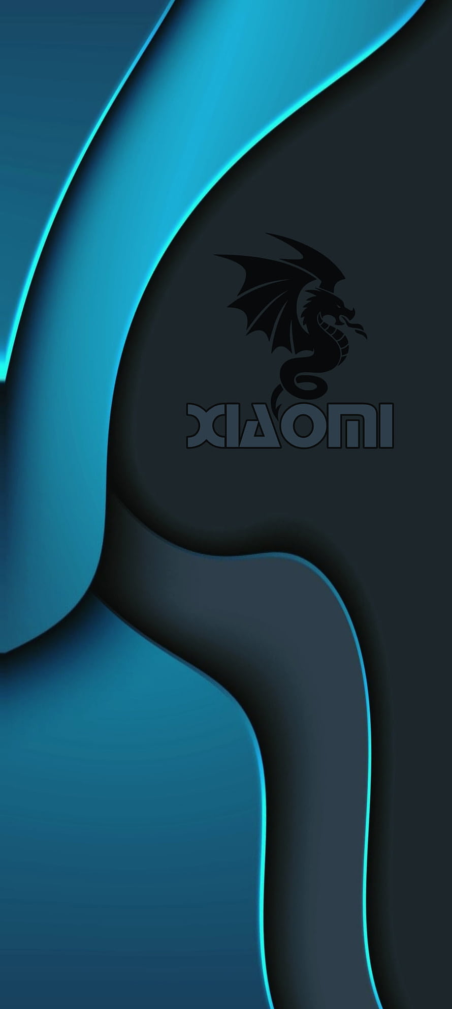 Xiaomi Black Dragon Logo on Abstract Blue Wavy Background HD phone wallpaper