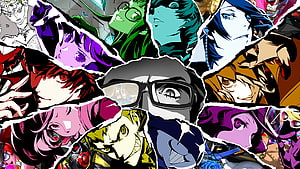 Persona 5 Royal Character Collage with Torn Paper Aesthetic and Vibrant Anime Art Style HD wallpaper