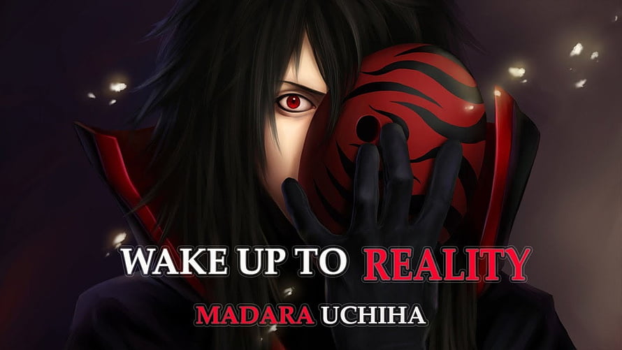 Madara Uchiha Anime Character Holding Red Mask with Sharingan Eye HD wallpaper