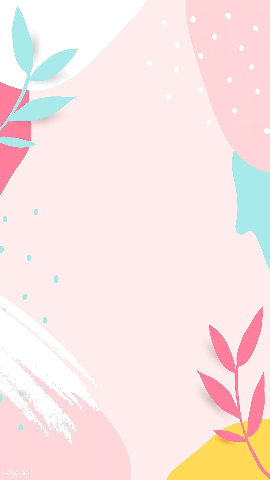 Pastel Pink Abstract Wallpaper With Mint Green Leaves And Yellow Shapes HD phone wallpaper