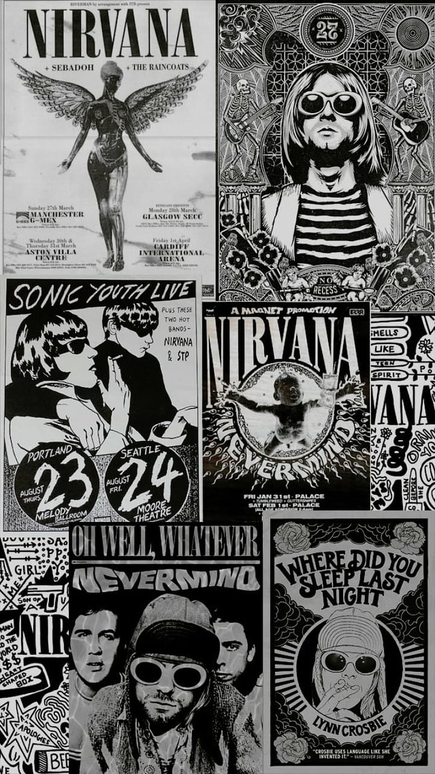Nirvana and Sonic Youth Vintage Concert Poster Collage HD phone wallpaper