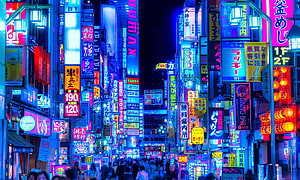 Neon-Lit Streets of Shinjuku Kabukicho District in Tokyo at Night HD wallpaper