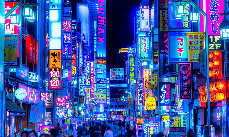 Neon-Lit Streets of Shinjuku Kabukicho District in Tokyo at Night HD wallpaper