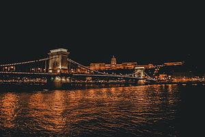 Chain Bridge and Parliament Building in Budapest at Night with Golden River Reflections HD wallpaper