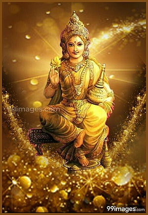 Goddess Lakshmi Seated in Golden Attire Holding Lotus and Pot of Wealth HD phone wallpaper